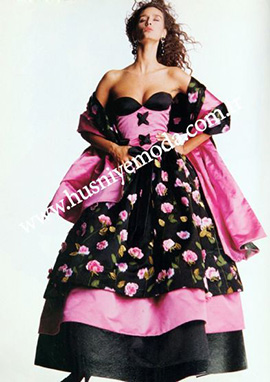 2025 Nişan kıyafeti , pembe - siyah kabarık etekli saten gece elbisesi.