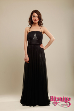 Black halter plain evening gown   .